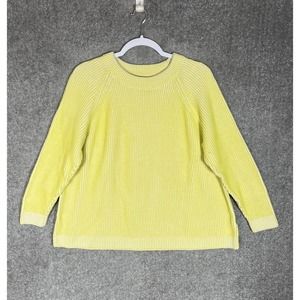 Lands End Drifter Ribbed Knit Crew Neck Pullover Sweater Women Size XL 18 Yellow